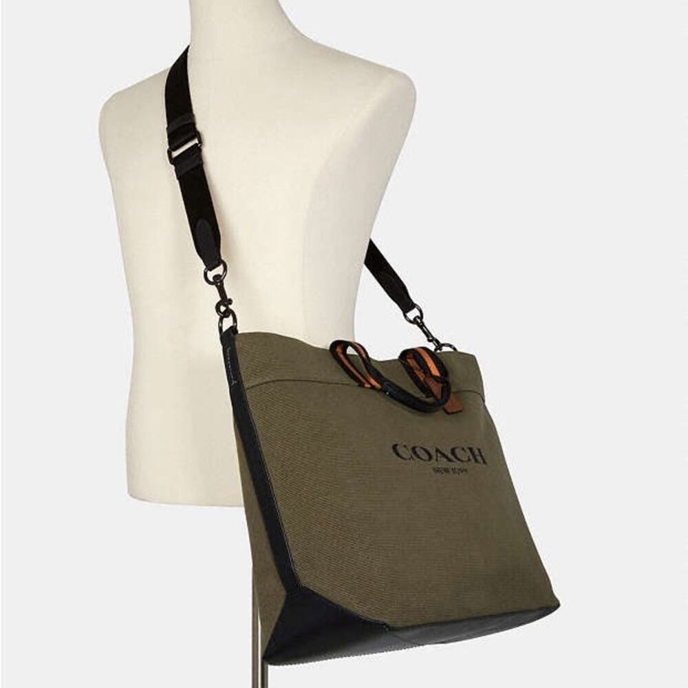 COACH UNISEX Olive Green Black Canvas Leather Zip Travel Shoulder Tote Bag 43 - Picture 14 of 16